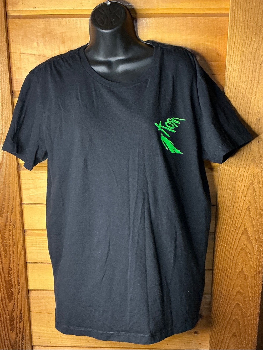 Black KORN Short-Sleeve Graphic Tee with Neon Green Accent -Size XL